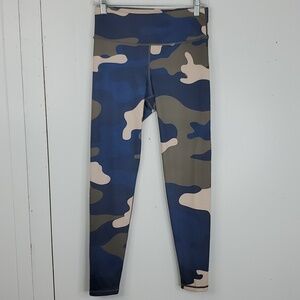 Yelete Leggings Camo Active Athleisure Blue Beige Mid Rise Ankle Womens M